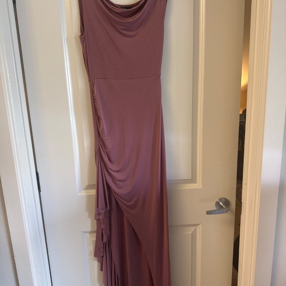 Lulus Sleek Presence Mauve Slinky Knit Cowl Neck Ruffled Maxi Dress Pink - Picture 2 of 2
